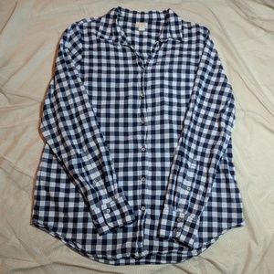 J. Crew Checkered Gingham Navy and White Shirt